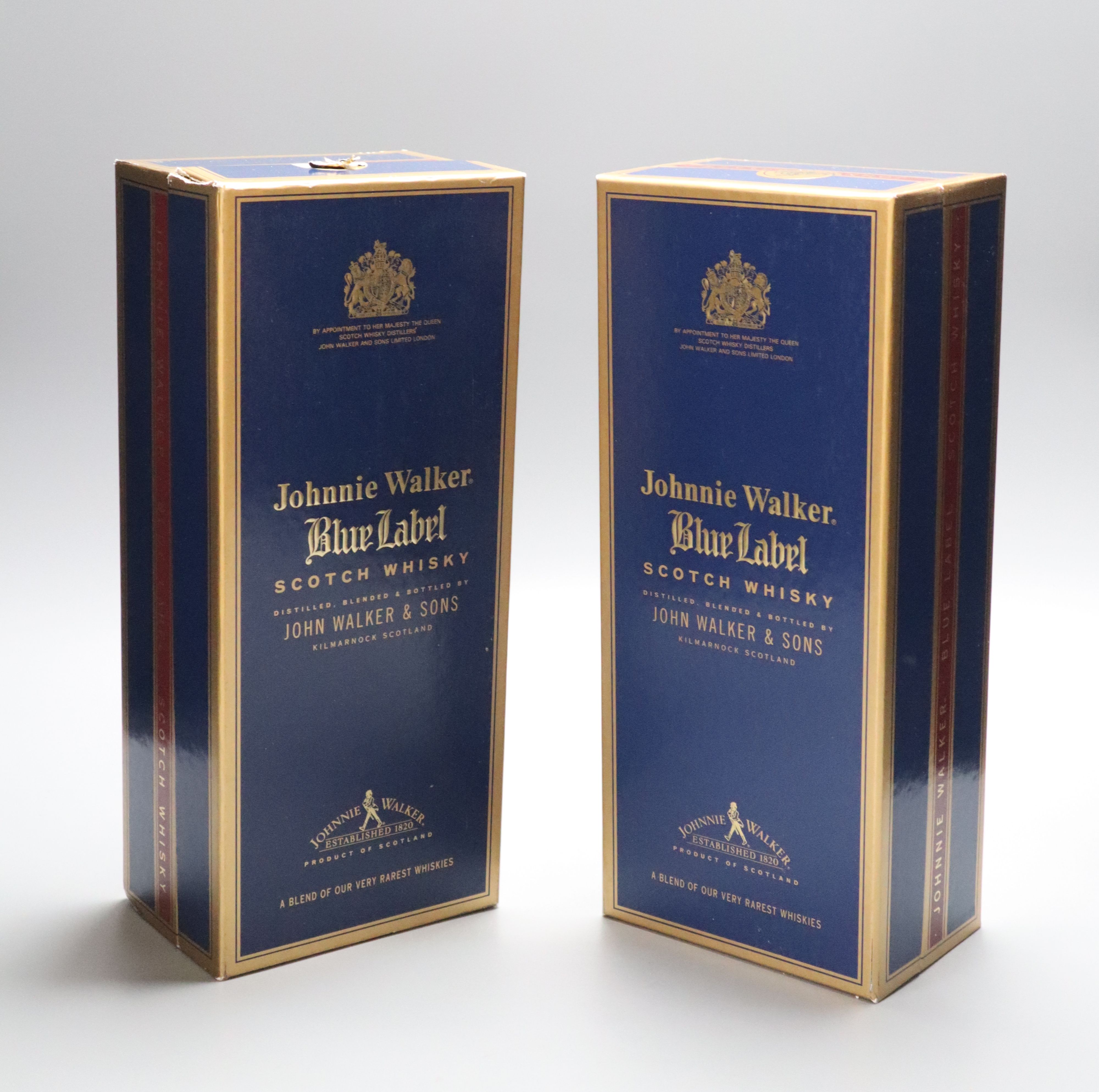 Two bottles of Johnnie Walker Blue Label whisky, 75cl., in unopened boxes